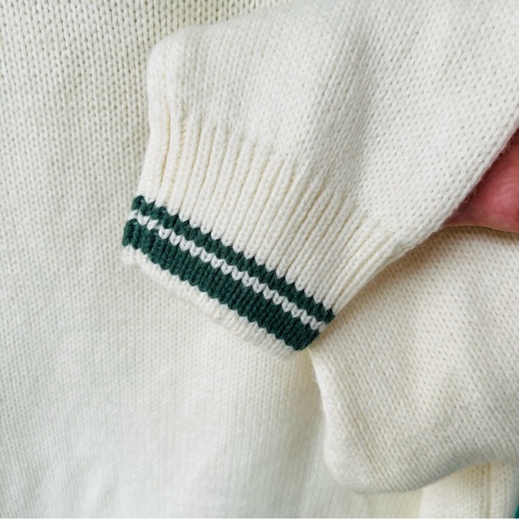 Zara White Green Stripes FOLDOVER NECK Pullover Wool Blend SIZE XL NWOT - Picture 2 of 8